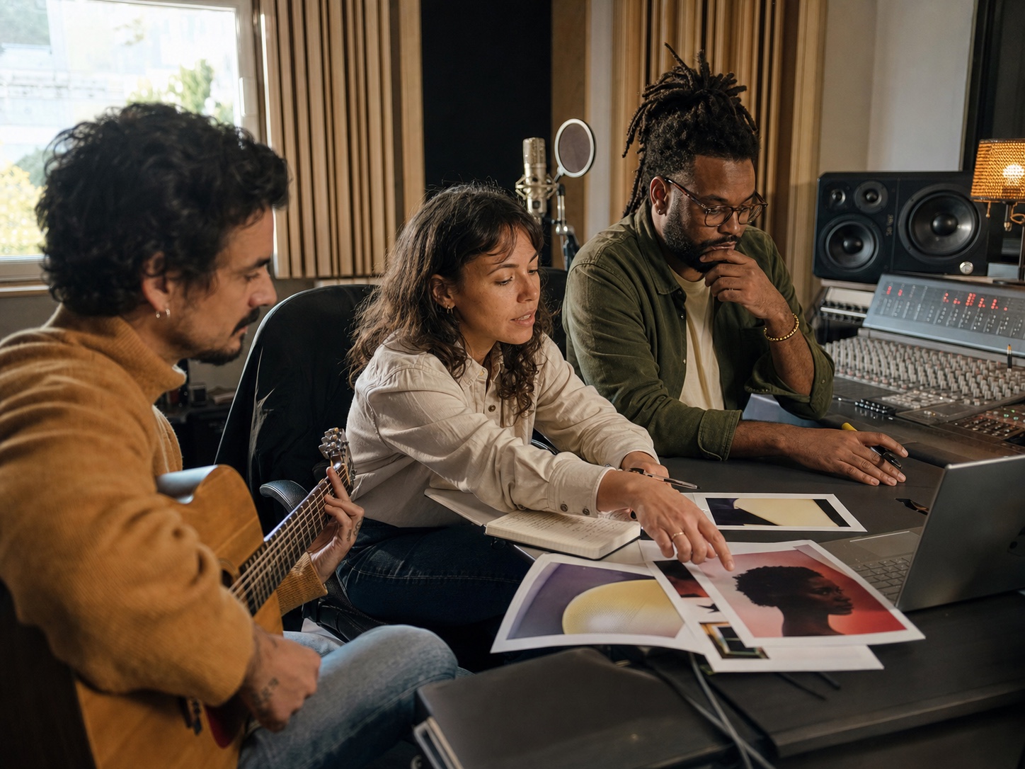Artistas colaborando no estúdio