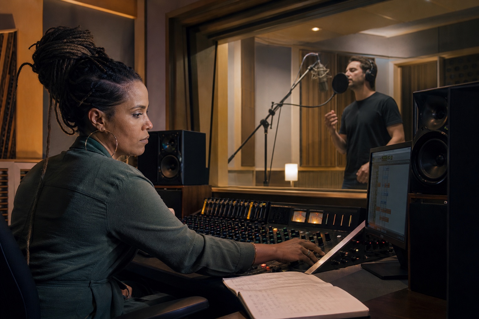 Estúdio de produção musical com equipamento moderno