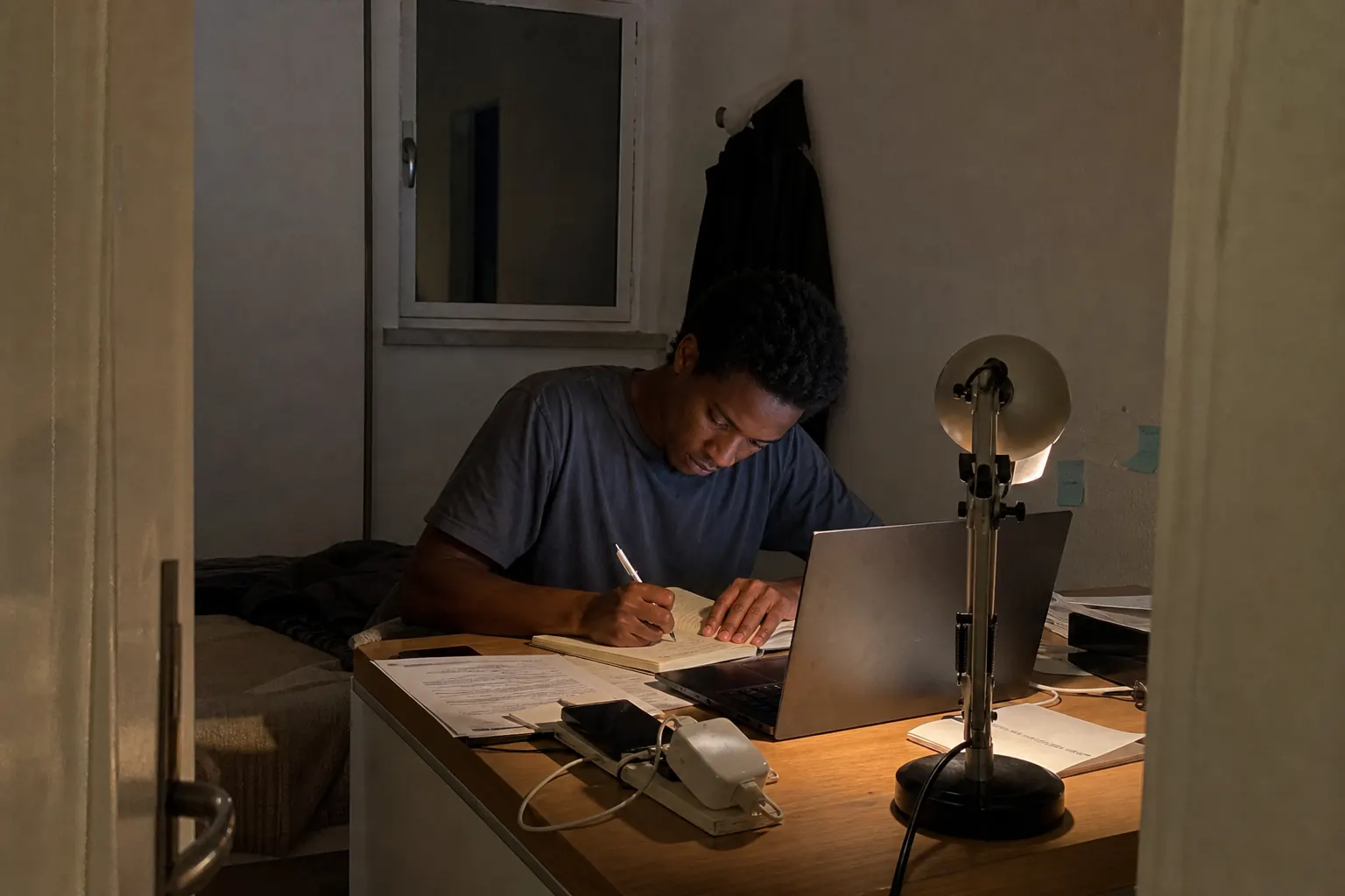 Criador a desenvolver um projeto numa secretária de trabalho